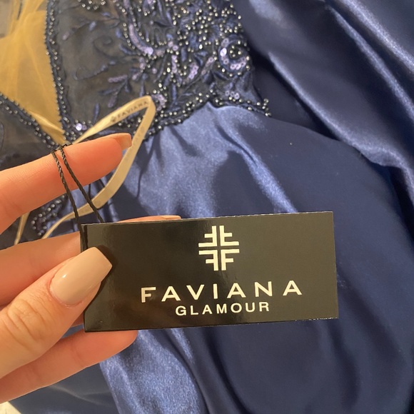 Faviana Sheer Blue Prom Dress - Picture 13 of 14